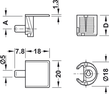 Cabinet connector, Tab 18, without locking facility