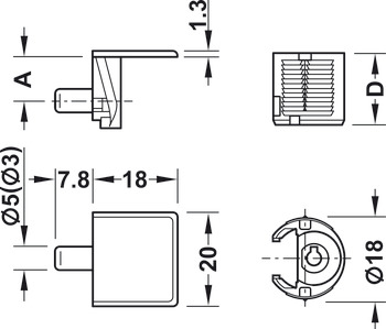 Cabinet connector, Tab 18, without locking facility