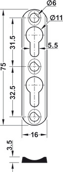 Profiled plate, For machined-recess installation, with 2 slots