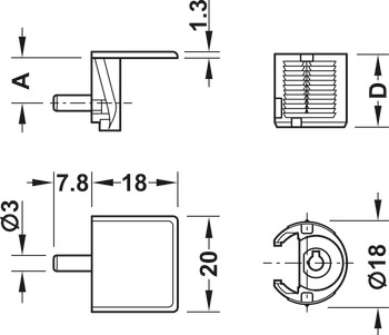 Cabinet connector, Tab 18, without locking facility