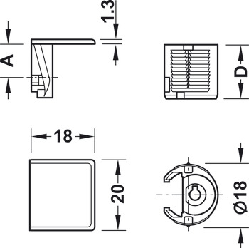 Cabinet connector, Tab 18, without locking facility