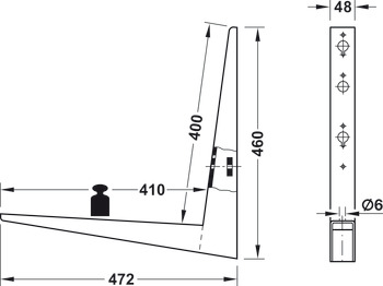 Bracket, Hebgo, for benches, load bearing capacity 500 kg per pair, rigid, steel