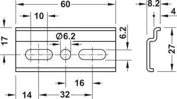 Wall plate, For cabinet hanger with hook-off protection, for wall unit