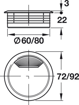 Cable outlet, drill hole ⌀ 60 or 80 mm