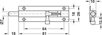 Barrel bolt, Brass, chrome plated, for screw fixing