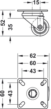 Equipment and swivel castor, with soft running surface