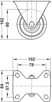 Equipment and swivel castor, with soft running surface