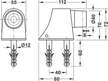 Floor mounted door stop, 2124, for screw fixing, KWS