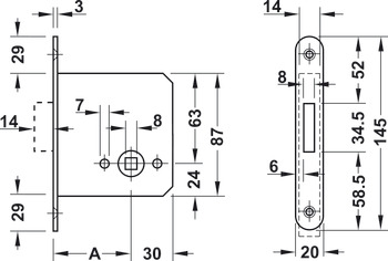 Mortise deadlock, for hinged doors, Startec, grade 3, bathroom/WC