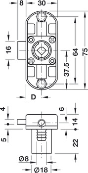 Espagnolette lock, Häfele Symo Piccolo-Nova, set, backset 15 mm