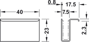 Counterpiece with handle, For magnetic pressure catch, glass door, height 23 mm