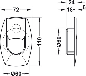 Cable outlet, cut-out dimensions 60 x 40 mm, 2-piece