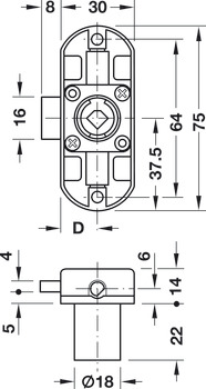 Espagnolette lock, Häfele Symo Piccolo-Nova, set, backset 15 mm