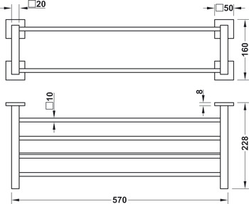 Towel shelf with towel rail, Square