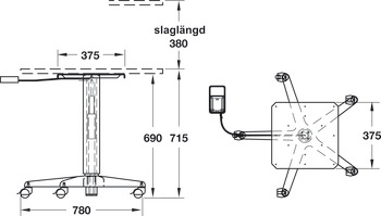 Table column, with gas loaded spring and tilting mechanism