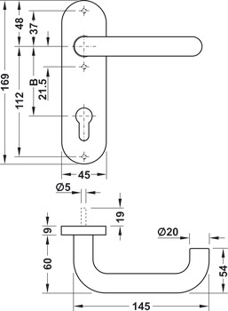 Door handle set, stainless steel, Startec, PDH4102, rose