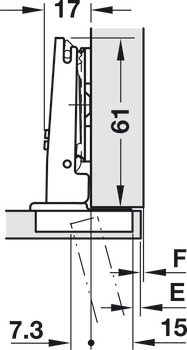 Concealed hinge, Häfele Metalla 510 A/SM 105°, for thin wooden doors from 10 mm, full overlay mounting