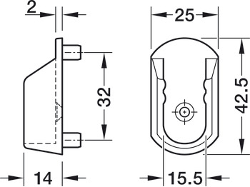 Rail end support, For OVA wardrobe rail 30 x 15 mm