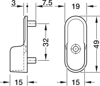 Rail end support, For OVA wardrobe rail 30 x 15 mm