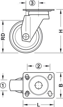 Furniture castor, Load bearing capacity 12-50 kg, fixed or free running