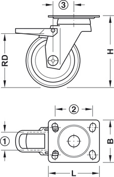 Furniture castor, Load bearing capacity 12-50 kg, fixed or free running