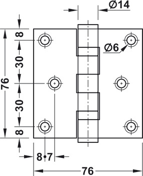 Butt hinge, DHB 1212, for flush doors, size 76 mm