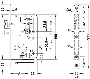 Mortice lock, Grade 3, for doors with requirements on fire resistance and smoke control