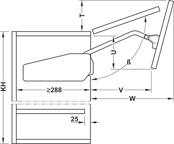 Double flap lift-up fitting, Häfele Free fold short