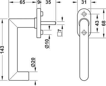 Window handle, Häfele Startec PWH 5106 stainless steel