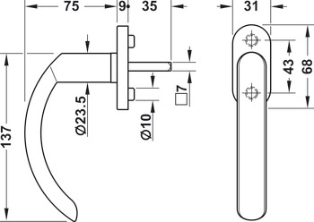 Window handle, Häfele Startec PWH 5128 stainless steel