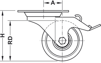 Equipment and swivel castor, with soft running surface