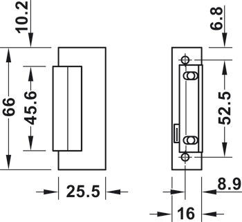 Electric strike, Height 66 mm, with rod guide