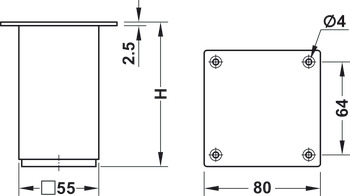 Furniture foot, without height adjustment, with plate