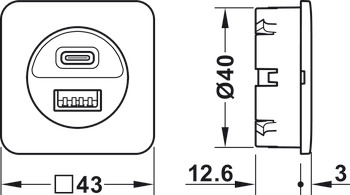 USB charging station, Häfele Loox5, USB-A / USB-C, 12 V