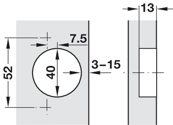 Concealed hinge, Häfele Metalla 510 A/SM 94°, for wooden doors up to 40 mm, full overlay mounting