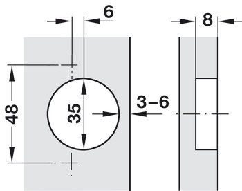 Concealed hinge, Häfele Metalla 510 A/SM 105°, for thin wooden doors from 10 mm, full overlay mounting