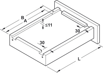 Concealed runner, Häfele Matrix Runner UM A30, full extension, load bearing capacity up to 30 kg, steel, pin installation