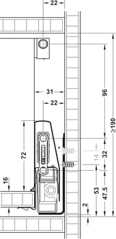 Pull-out set, Häfele Matrix Box P35, with rectangular side railing, drawer side height 92 mm, load bearing capacity 35 kg