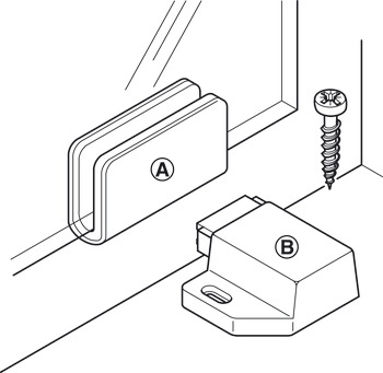 Magnetic pressure catch, pull 1.8 kg, for screw fixing, for glass doors