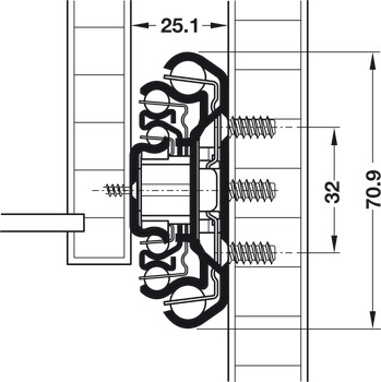 Ball bearing runners, overextension, load-bearing capacity up to 100 kg, steel, side mounting