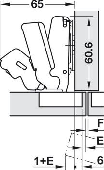 Concealed hinge, Häfele Metalla 510 A/SM 165°, half overlay mounting/twin mounting