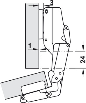 Concealed hinge, Häfele Metalla 510 A/SM 165°, half overlay mounting/twin mounting