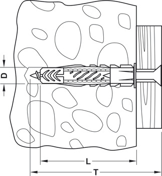 Universal wall plug, fischer UX R, with rim, plastic