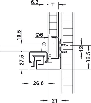 Concealed runner, Häfele Matrix Runner UM A30, full extension, load bearing capacity up to 30 kg, steel, pin installation