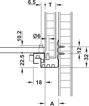 Concealed runner, Häfele Matrix Runner UM A25, single extension, load bearing capacity up to 25 kg, steel, pin installation