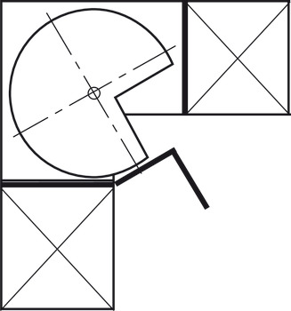 Three quarter circle carousel fitting, Häfele, for corner cabinets, with baskets/shelves