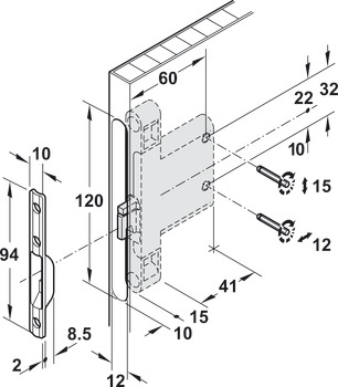 Concealed cabinet hanger, Width 12 mm