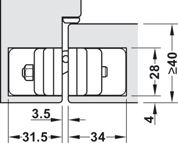 Door hinge, Startec H12 L, concealed, for flush interior doors up to 80 kg