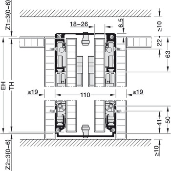 Fitting Set for Pivoting Cabinet Doors, Hawa-Concepta III 25/35 Push