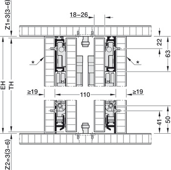 Fitting Set for Pivoting Cabinet Doors, Hawa-Concepta III 25/35 Push